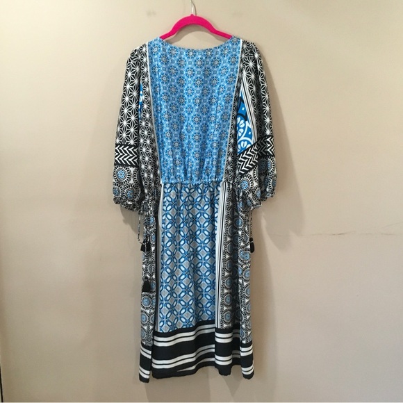 Loft Midi Dress Women MT Blue Black White Floral Geo Tie Fringe Knee Length New - Picture 3 of 8